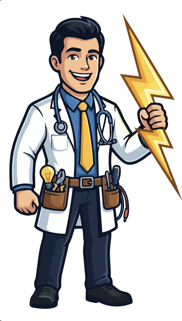Dr. Volt mascot — friendly licensed electrician
